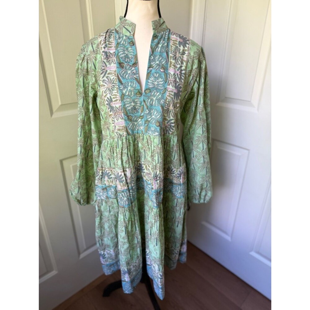 VICTORIA DUNN Santorini Mini Dress Green Palm Size Small